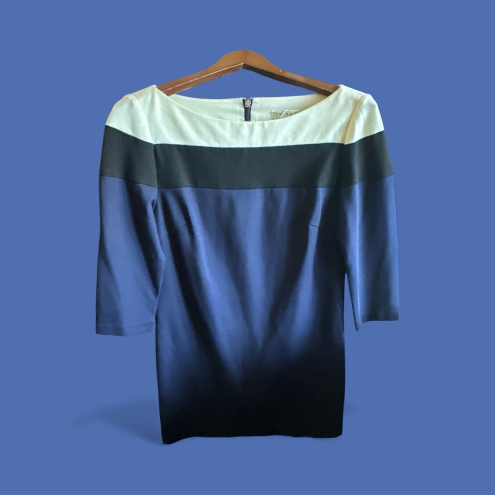 Trina Turk Navy Blue Black and Cream Dress With Lace Slip Long Sleeve NWT New